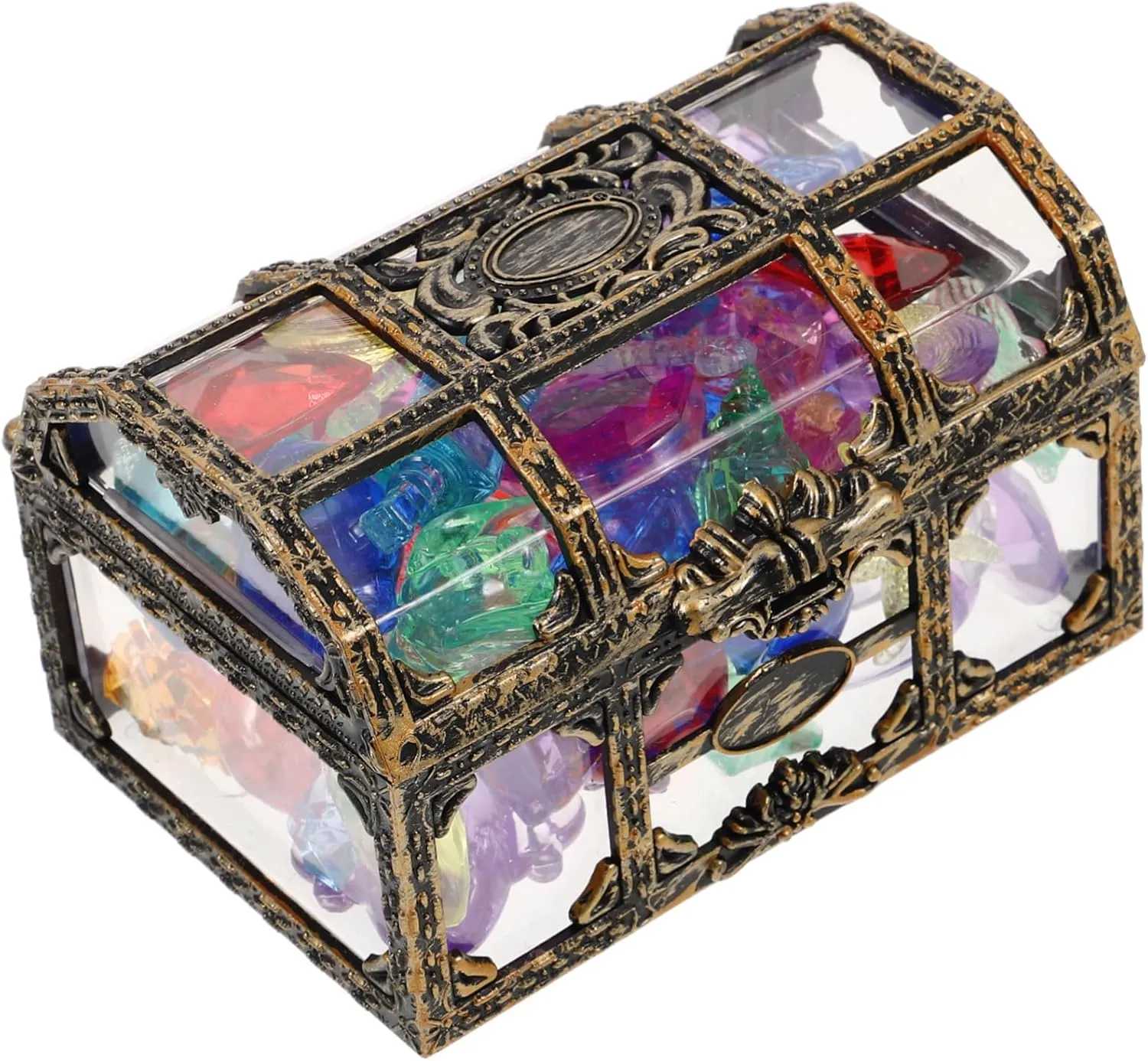1 Set Pirate Chest Pirate Treasure Transparent Candy Bags Toys Jewelry Beads Multicolor Pirate Case with Gemstones with Lock Acrylic Crystal, 10.5x8x6.5cm, Plastic, Plastic,