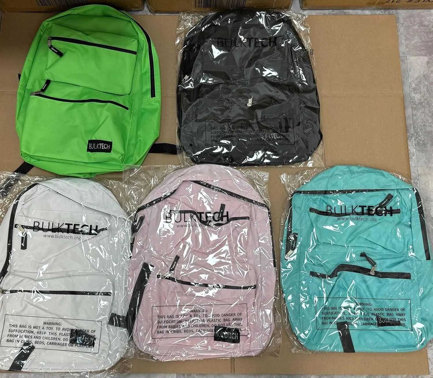 10 Pack Bulk Backpacks, Wholesale 17-Inch Lightweight Bookbags for Kids, Adults, School, Classroom, Travel, Gym Supplies with 1 Large, 2 Small Pocket, Perfect for Events, Corporate Bundles, Mix