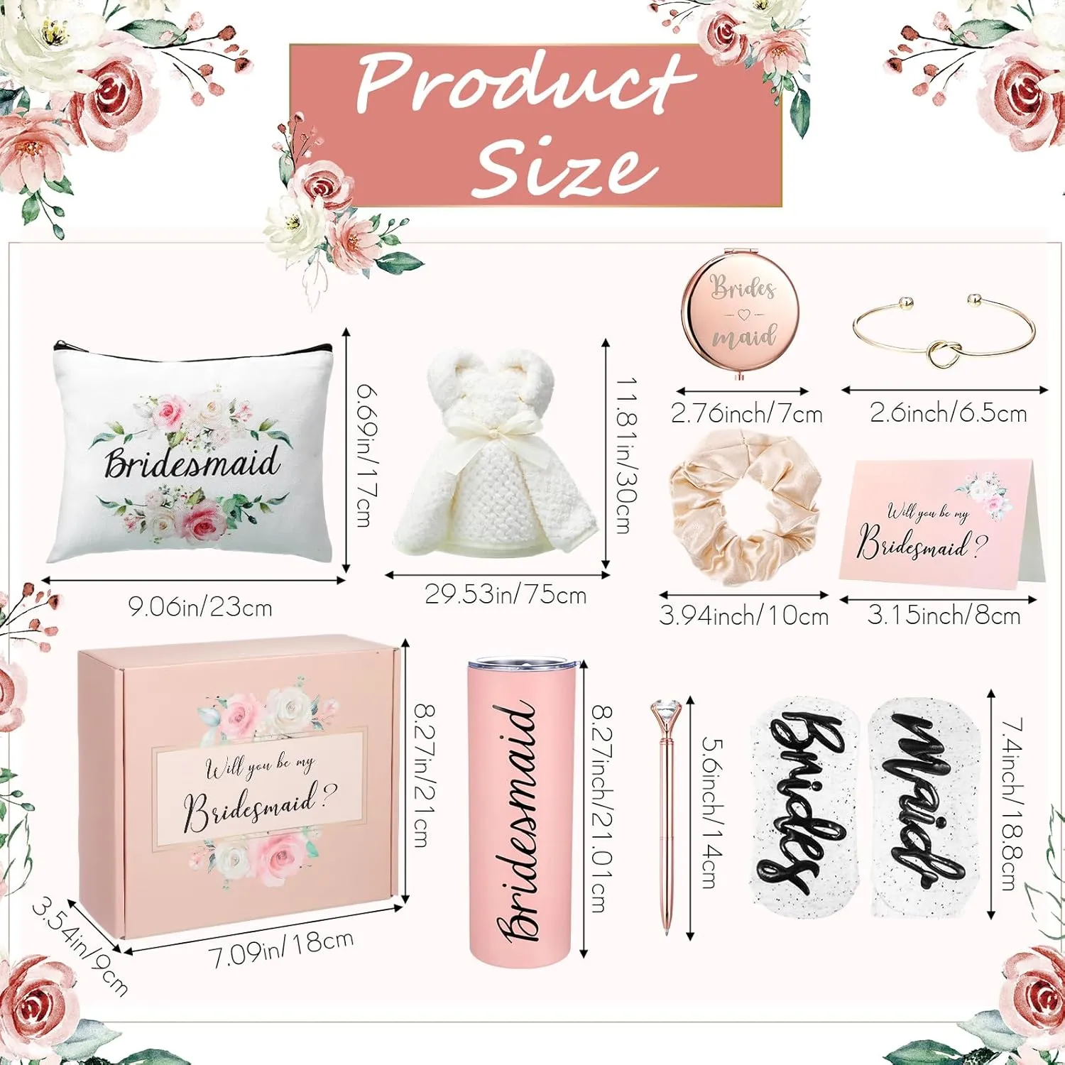 10 Pcs Maid of Honor Gifts Box Will You Be My Maid of Honor Bridesmaid Proposal Gifts Bridesmaid Tumbler Socks Makeup Bag for Bridal Party Wedding Bachelorette Party(Elegant)