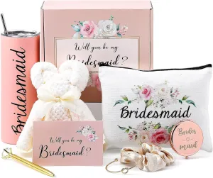 10 Pcs Maid of Honor Gifts Box Will You Be My Maid of Honor Bridesmaid Proposal Gifts Bridesmaid Tumbler Socks Makeup Bag for Bridal Party Wedding Bachelorette Party(Elegant)