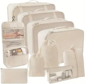10-Piece Beige Packing Cubes for Suitcases - Essential Luggage Organizers for Travel Bags, Perfect for Men and Women