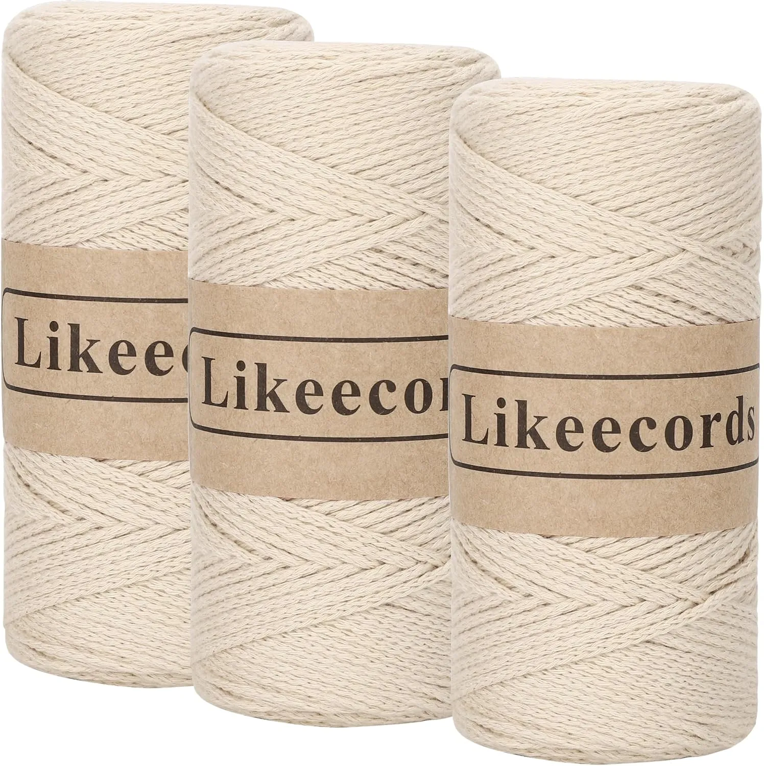 100% Cotton Crochet Yarn for Bag,3 Rolls/Pack 2mm x 510m,Macrame Cord,Chunky Yarn for Crocheting Handbag, Purse,Blankets Crafts Projects (Apricot)