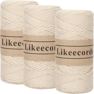 100% Cotton Crochet Yarn for Bag,3 Rolls/Pack 2mm x 510m,Macrame Cord,Chunky Yarn for Crocheting Handbag, Purse,Blankets Crafts Projects (Apricot)