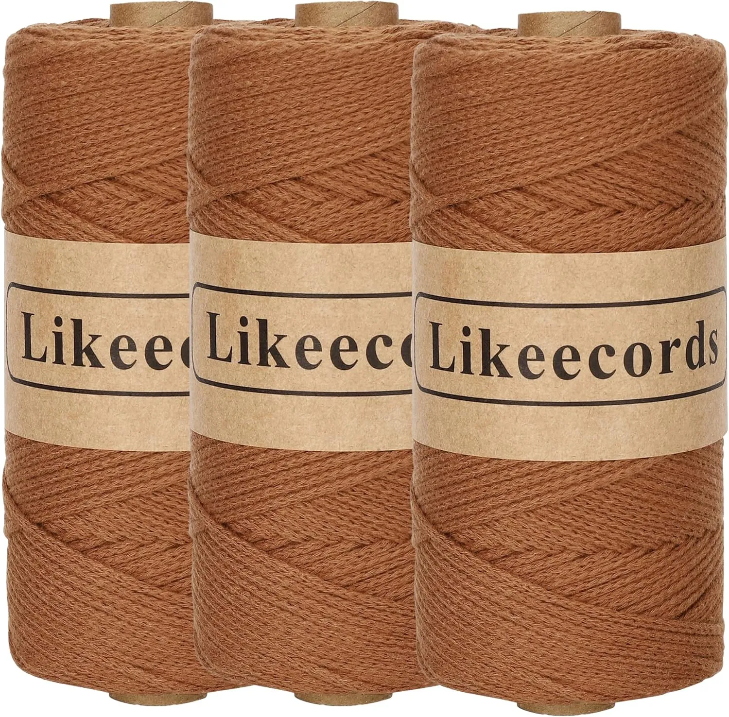 100% Cotton Crochet Yarn for Bag,3 Rolls/Pack 2mm x 510m,Macrame Cord,Chunky Yarn for Crocheting Handbag, Purse,Blankets Crafts Projects (Caramel)