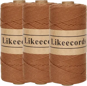 100% Cotton Crochet Yarn for Bag,3 Rolls/Pack 2mm x 510m,Macrame Cord,Chunky Yarn for Crocheting Handbag, Purse,Blankets Crafts Projects (Caramel)