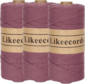 100% Cotton Crochet Yarn for Bag,3 Rolls/Pack 2mm x 510m,Macrame Cord,Chunky Yarn for Crocheting Handbag, Purse,Blankets Crafts Projects (Deep Purple)