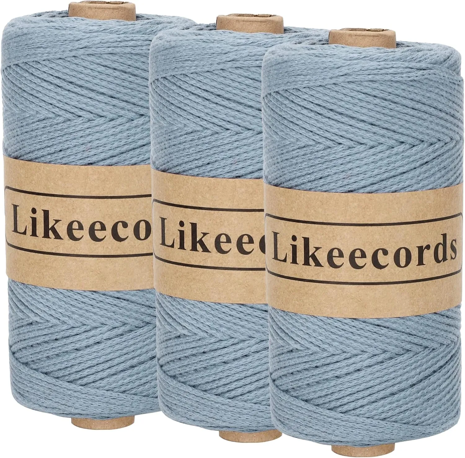 100% Cotton Crochet Yarn for Bag,3 Rolls/Pack 2mm x 510m,Macrame Cord,Chunky Yarn for Crocheting Handbag, Purse,Blankets Crafts Projects (Haze Blue)