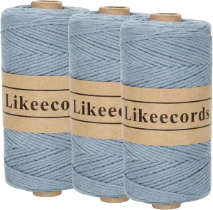 100% Cotton Crochet Yarn for Bag,3 Rolls/Pack 2mm x 510m,Macrame Cord,Chunky Yarn for Crocheting Handbag, Purse,Blankets Crafts Projects (Haze Blue)