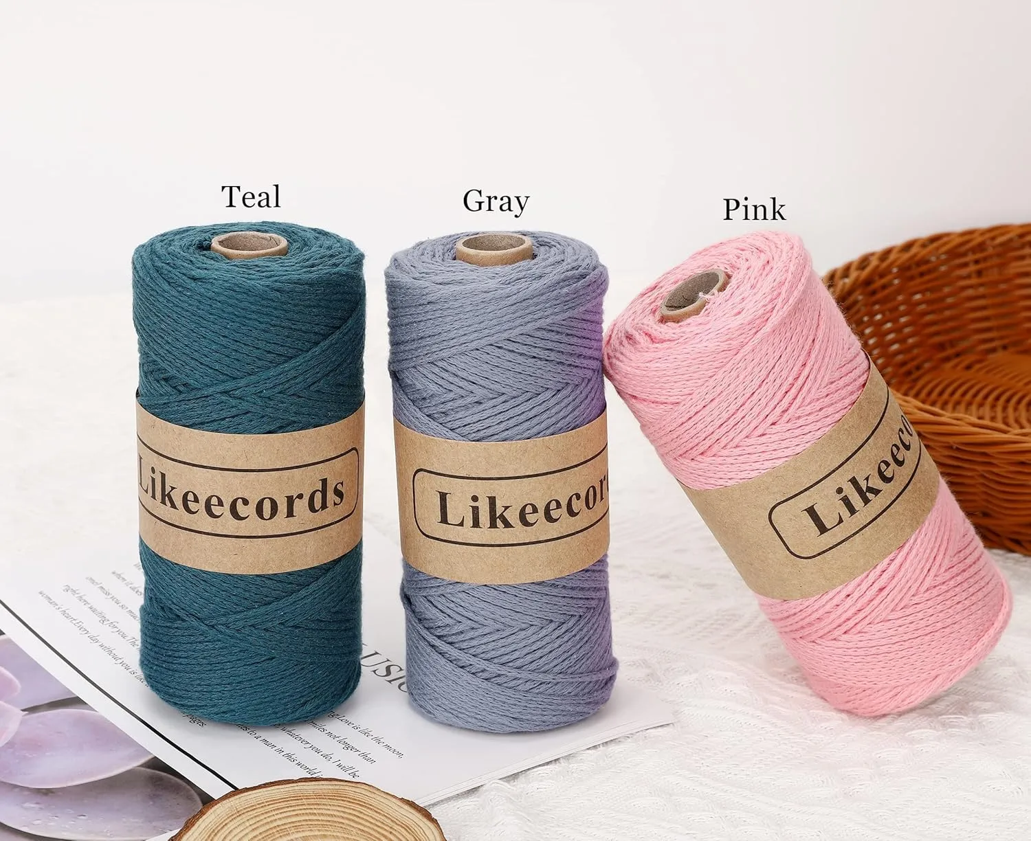 100% Cotton Crochet Yarn for Bag,3 Rolls/Pack 2mm x 510m,Macrame Cord,Chunky Yarn for Crocheting Handbag, Purse,Blankets Crafts Projects (Haze Blue)