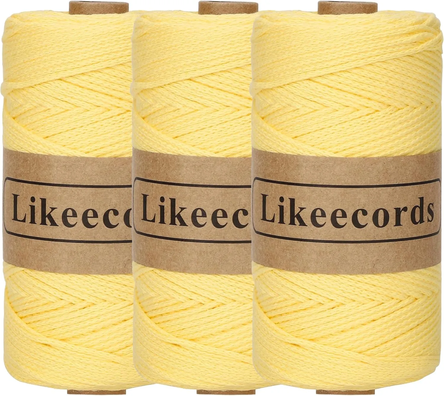 100% Cotton Crochet Yarn for Bag,3 Rolls/Pack 2mm x 510m,Macrame Cord,Chunky Yarn for Crocheting Handbag, Purse,Blankets Crafts Projects (Lemon Yellow)