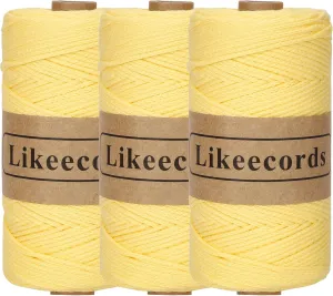 100% Cotton Crochet Yarn for Bag,3 Rolls/Pack 2mm x 510m,Macrame Cord,Chunky Yarn for Crocheting Handbag, Purse,Blankets Crafts Projects (Lemon Yellow)