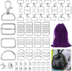 100 PCS 3 Colors Hardware Buckles Kit including D-Ring, Triangle Slide Square Rings Magnetic Snap Swivel Clasp Hooks