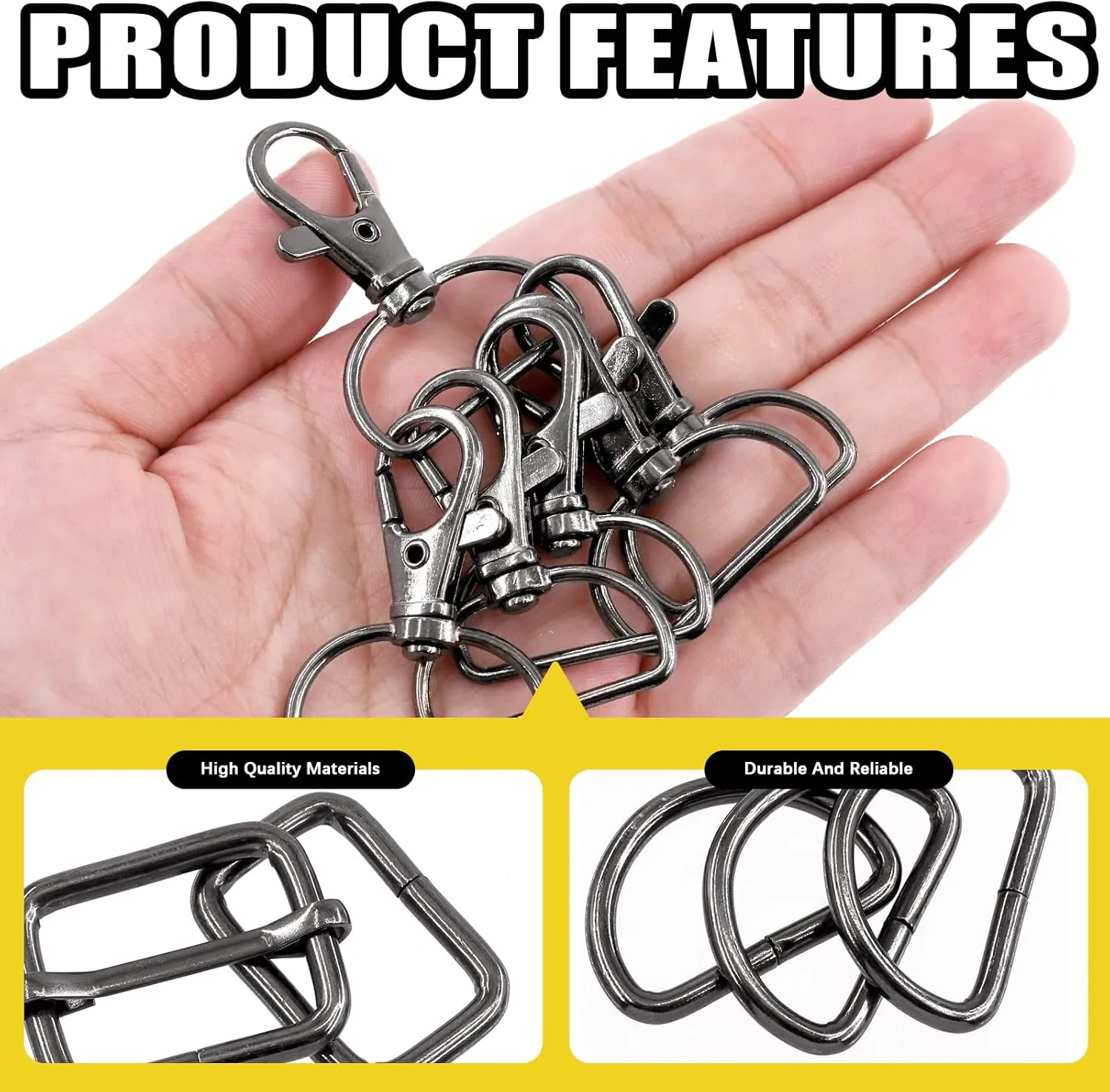 100 PCS 3 Colors Hardware Buckles Kit including D-Ring, Triangle Slide Square Rings Magnetic Snap Swivel Clasp Hooks