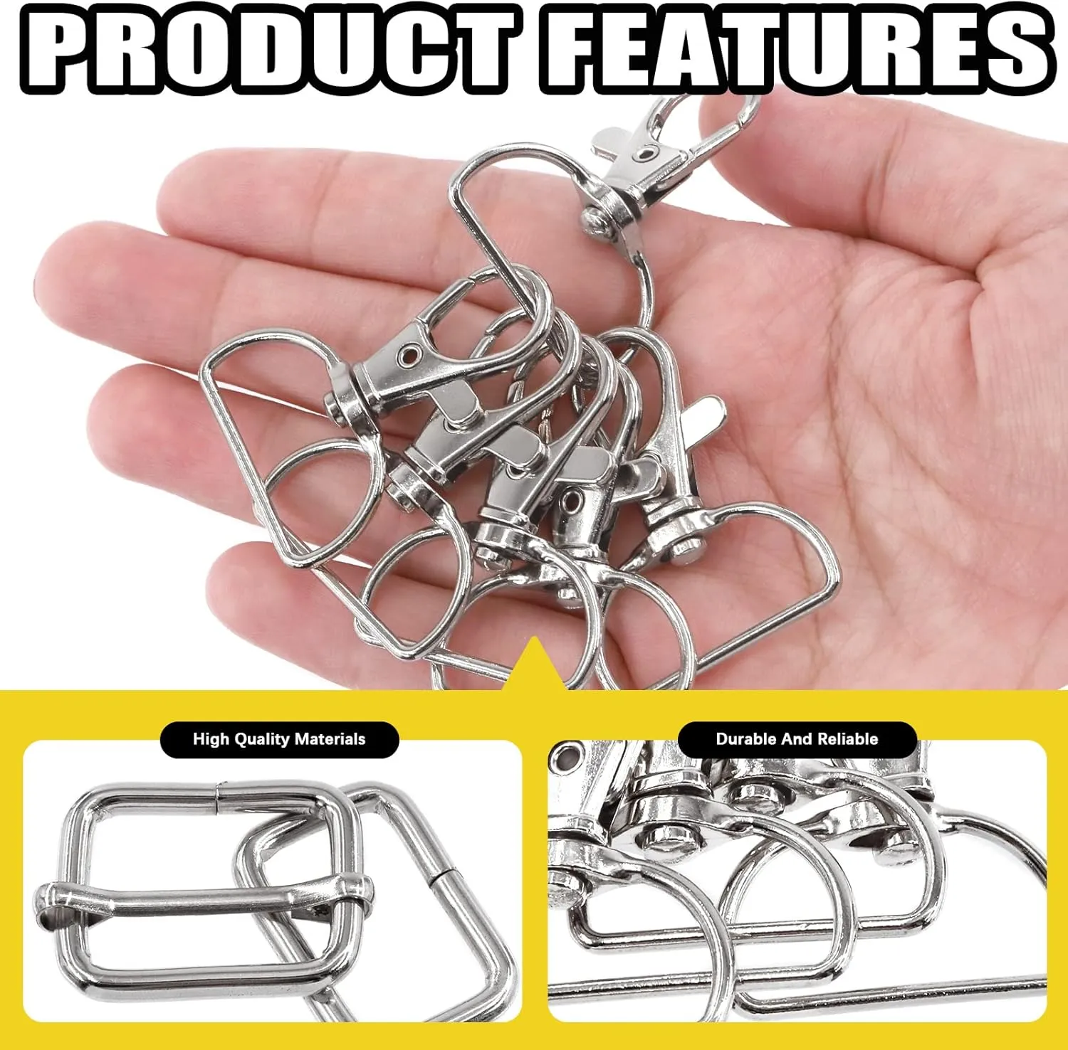 100 PCS 3 Colors Hardware Buckles Kit including D-Ring, Triangle Slide Square Rings Magnetic Snap Swivel Clasp Hooks