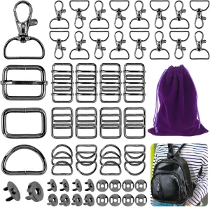 100 PCS 3 Colors Hardware Buckles Kit including D-Ring, Triangle Slide Square Rings Magnetic Snap Swivel Clasp Hooks