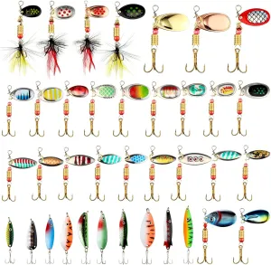 100 Pcs Fishing Lures Spinner Baits Metal Trout Lures Fishing Spinners and Spinnerbaits Metal Baits Kit with 4 Pcs Tackle Box for Salmon Bass Walleye Crappie