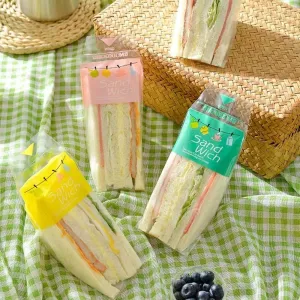 100 Pcs Triangle Sandwich OPP Packaging Bags, Easy Tear Design, Packaging Bags for Triangular Cakes, Triangular Bread, Cute Printing, 3 Patterns Available (Yellow)