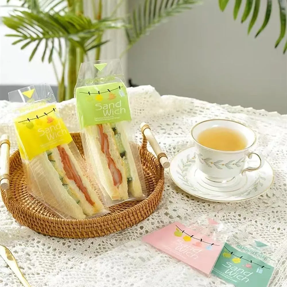 100 Pcs Triangle Sandwich OPP Packaging Bags, Easy Tear Design, Packaging Bags for Triangular Cakes, Triangular Bread, Cute Printing, 3 Patterns Available (Yellow)