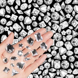 1000 Pieces Sew on Crystal Rhinestones Large Big Sewing Gems Jewels Acrylic Mixed Shapes Rhinestones with Sewing Holes for Clothes DIY Crafts Costume Garment Shoes (White)