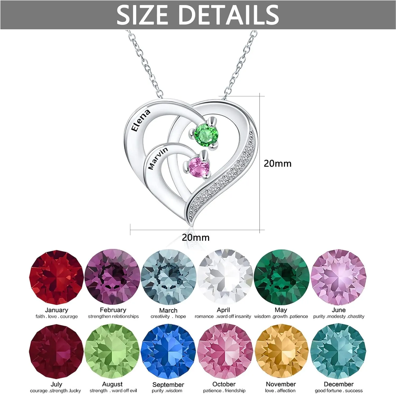 10K/14K/18K Gold Personalized Mom Necklace with 1-4 Birthstones Custom Name Heart Necklace Engraved Names for Mom Wife