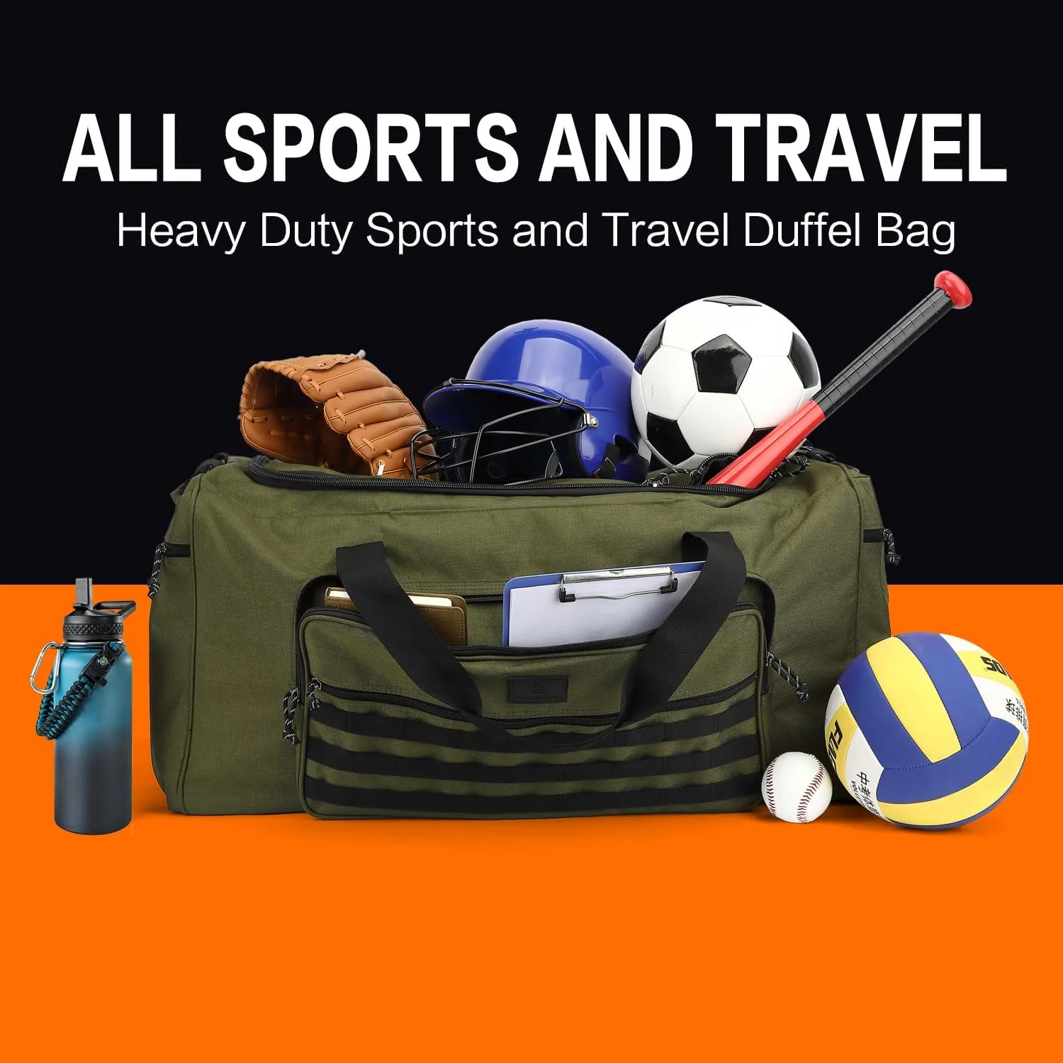 115L Extra Large Gym Duffle Bag for Men Women with Shoes Compartment Shoulder Strap Heavy Duty Tactical Duffel Bag Weekender Overnight Trip Big Sports Team Equipment & Workout Bag, Green