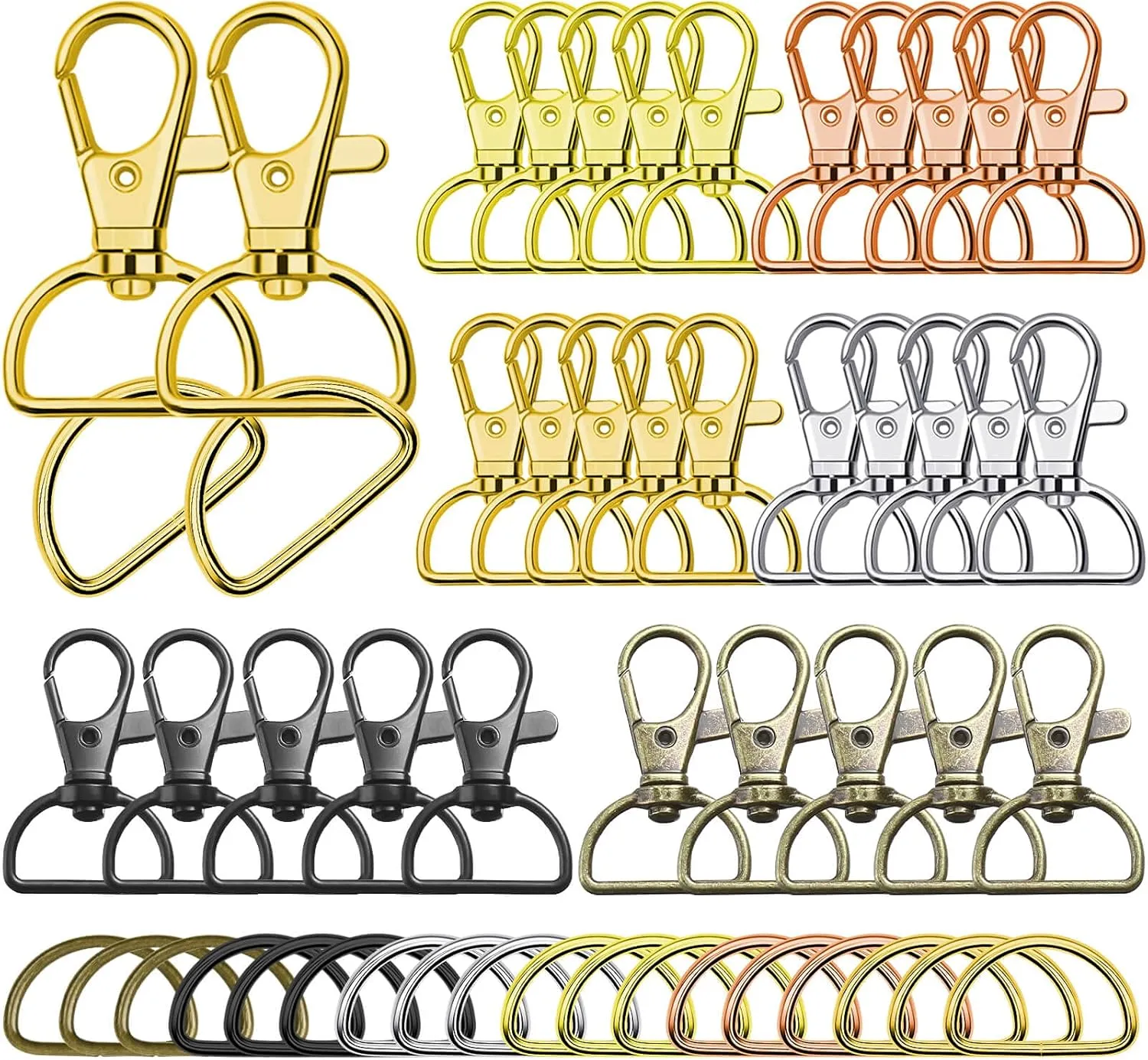 120pcs Key Chain Clip Hooks and D Rings, Evatage 60pcs Lanyard Snap Hooks and 60pcs Metal D Rings, Swivel Snap Hooks for Crafts, Purse and Lanyard