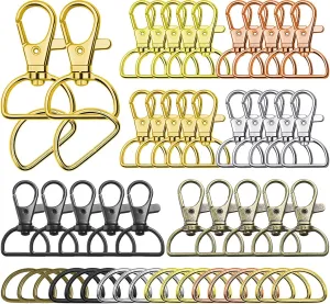 120pcs Key Chain Clip Hooks and D Rings, Evatage 60pcs Lanyard Snap Hooks and 60pcs Metal D Rings, Swivel Snap Hooks for Crafts, Purse and Lanyard