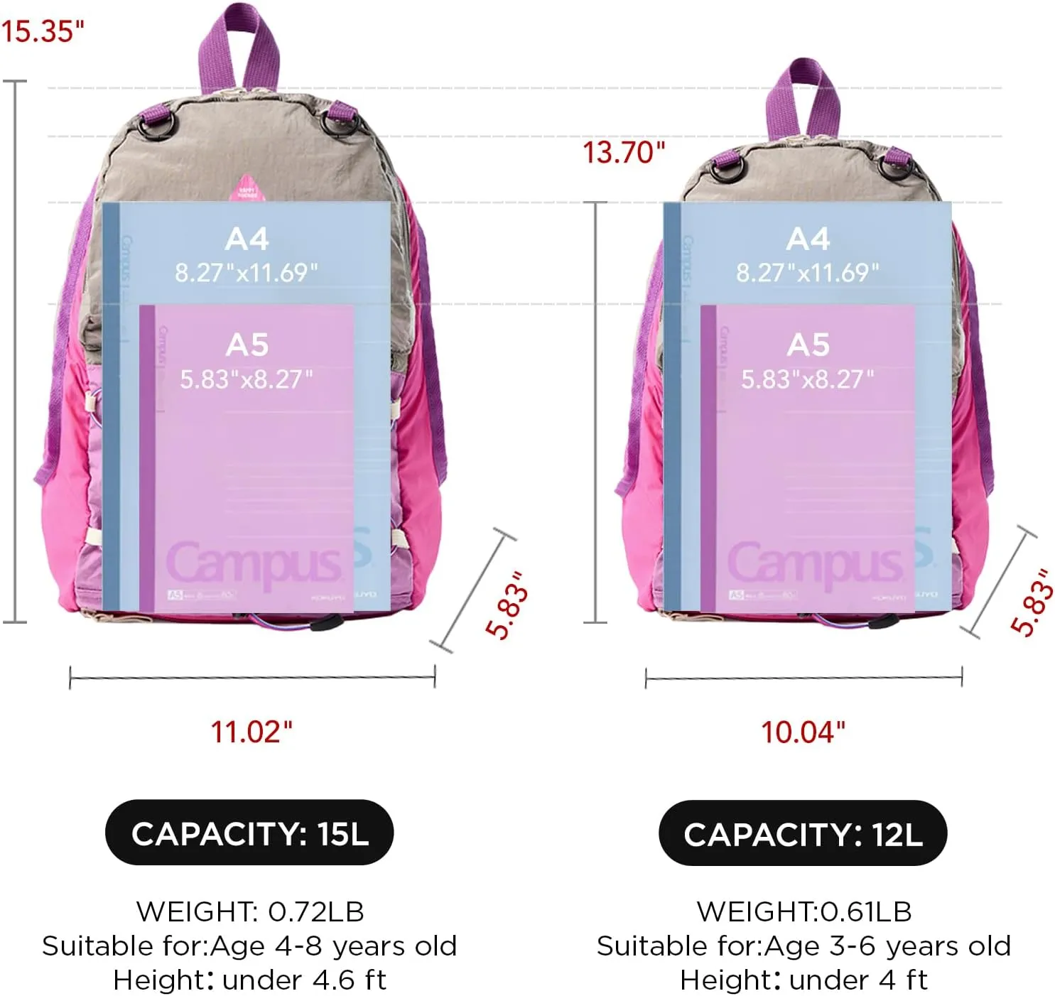 12L Kids Backpack for boys and girls, Small Ultra Lightweight Hiking Backpack for kids with Mesh Storage Bag, Water Resistant Travel Outdoor Sport Camping Daypack