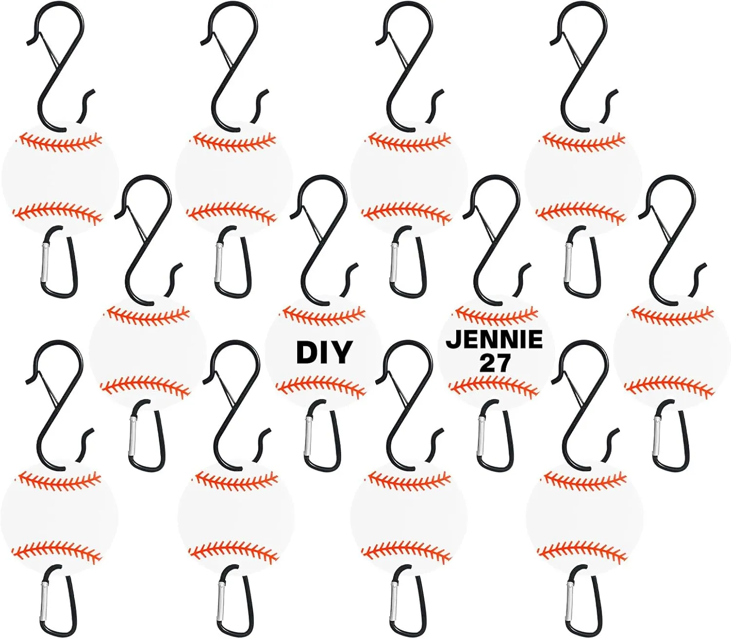 12PCS Softball Bag Fence Hooks, Metal Backpack Hooks with Writable Acrylic Board, Sports Fence Pocket Hook to Hang Baseball Bags, Water Bottles and Hats (White12P)