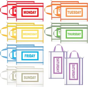 14 Pack Packing Cubes for Kids and Baby Days of Week Packing Cubes with Labels Clear Zippered Storage Bag for Kids Travel