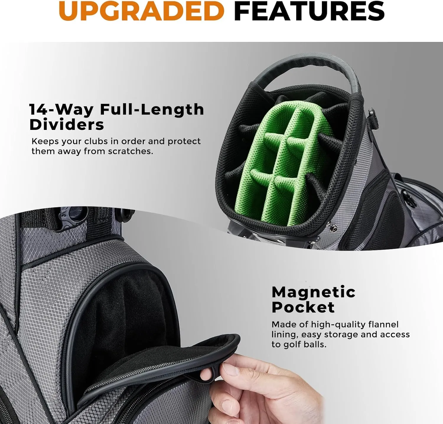 14 Way Dividers Golf Stand Bag Lightweight, Golf Bag for Men Women with Multiple Pockets, Dual Strap and Rain Cover Hood