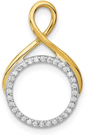 14k Solid Gold Two tone Lab Grown Diamond Fancy Circle Chain Slide 22.3mm Long - Jewelry Gift for Mom