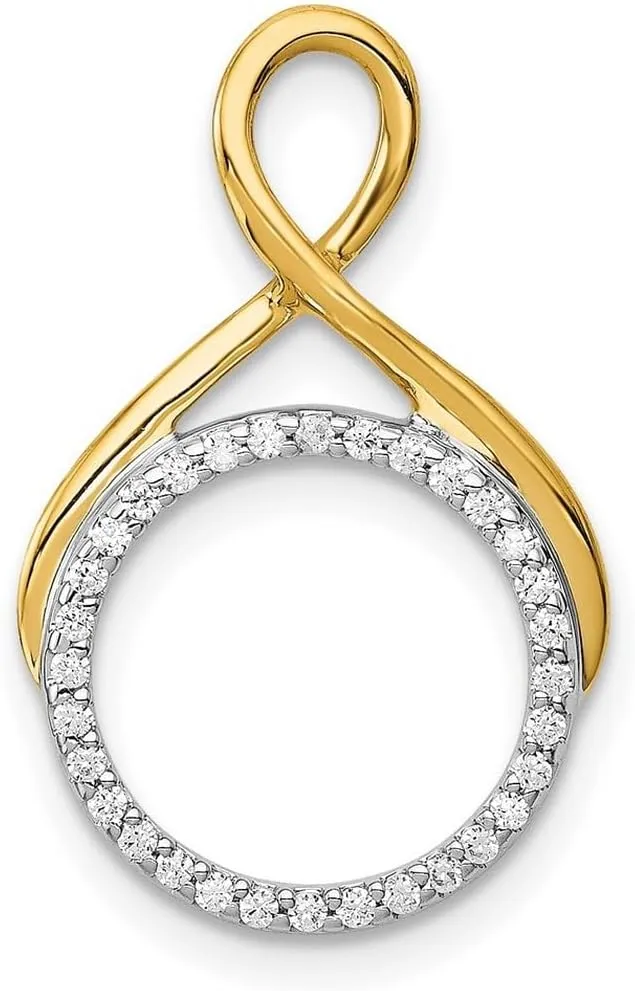 14k Solid Gold Two tone Lab Grown Diamond Fancy Circle Chain Slide 22.3mm Long - Jewelry Gift for Mom