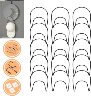 15 Pack Hat Racks Baseball Cap Holders Hangers Organizers Closet Hanging Display Storage Rack for Scarves Handbags Towels Clothes Ties Over Door Wall Mounted w Hanging Hooks Black
