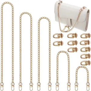 15 Pieces Gold Purse Chain Strap and D Ring Rivets Flat Purse Strap Extender Metal Ball Post Head Buttons D Ring Stud Screw for Replacement Hardware for DIY Wallet Handbag, 5 Sizes