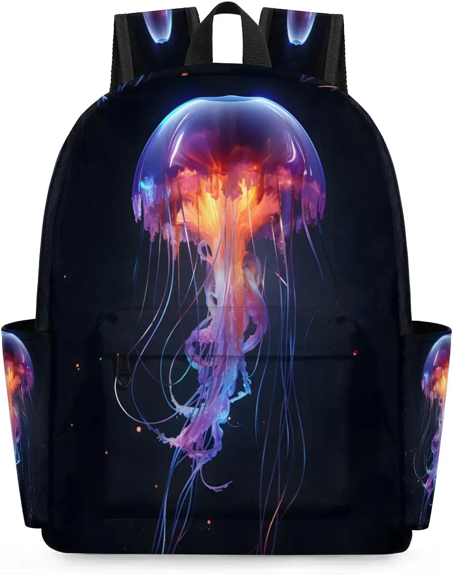 15.1 Inch Casual Backpack Ocean Jellyfish Small Backpack with Multiple Pocket Waterproof Mini Bags Daypack with Chest Strap Jellyfish Travel Bag