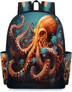 15.1 Inch Casual Backpack Octopus Small Backpack with Multiple Pocket Waterproof Mini Bags Daypack with Chest Strap Orange Octopus Travel Bag