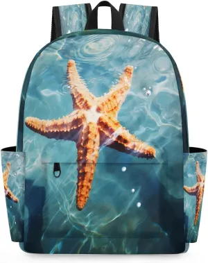 15.1 Inch Casual Backpack Sea Starfish Small Backpack with Multiple Pocket Waterproof Mini Bags Daypack with Chest Strap Starfish Travel Bag
