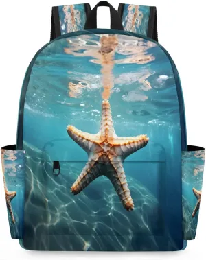 15.1 Inch Casual Backpack Starfish in Sea Water Small Backpack with Multiple Pocket Waterproof Mini Bags Daypack with Chest Strap Starfish Travel Bag