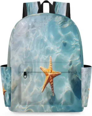 15.1 Inch Casual Backpack Starfish in Water Small Backpack with Multiple Pocket Waterproof Mini Bags Daypack with Chest Strap Marine Starfish Travel Bag