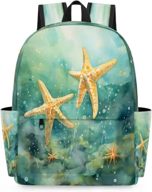 15.1 Inch Casual Backpack Starfish Small Backpack with Multiple Pocket Waterproof Mini Bags Daypack with Chest Strap Abstract Starfishes Travel Bag