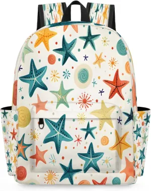 15.1 Inch Casual Backpack Starfish Small Backpack with Multiple Pocket Waterproof Mini Bags Daypack with Chest Strap Marine Colorful Starfishes Travel Bag