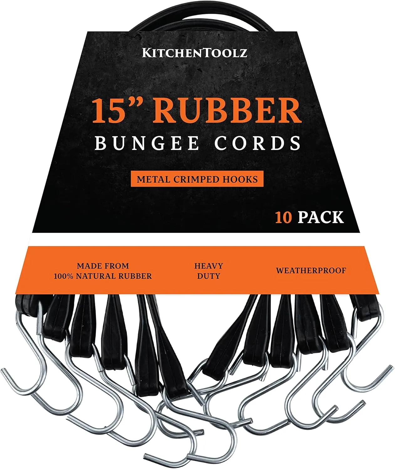 15" Inch 10 Pack Rubber Bungee Cords with Metal Hooks for Flatbed Trucks- Heavy Duty Tarp Tie Down Straps