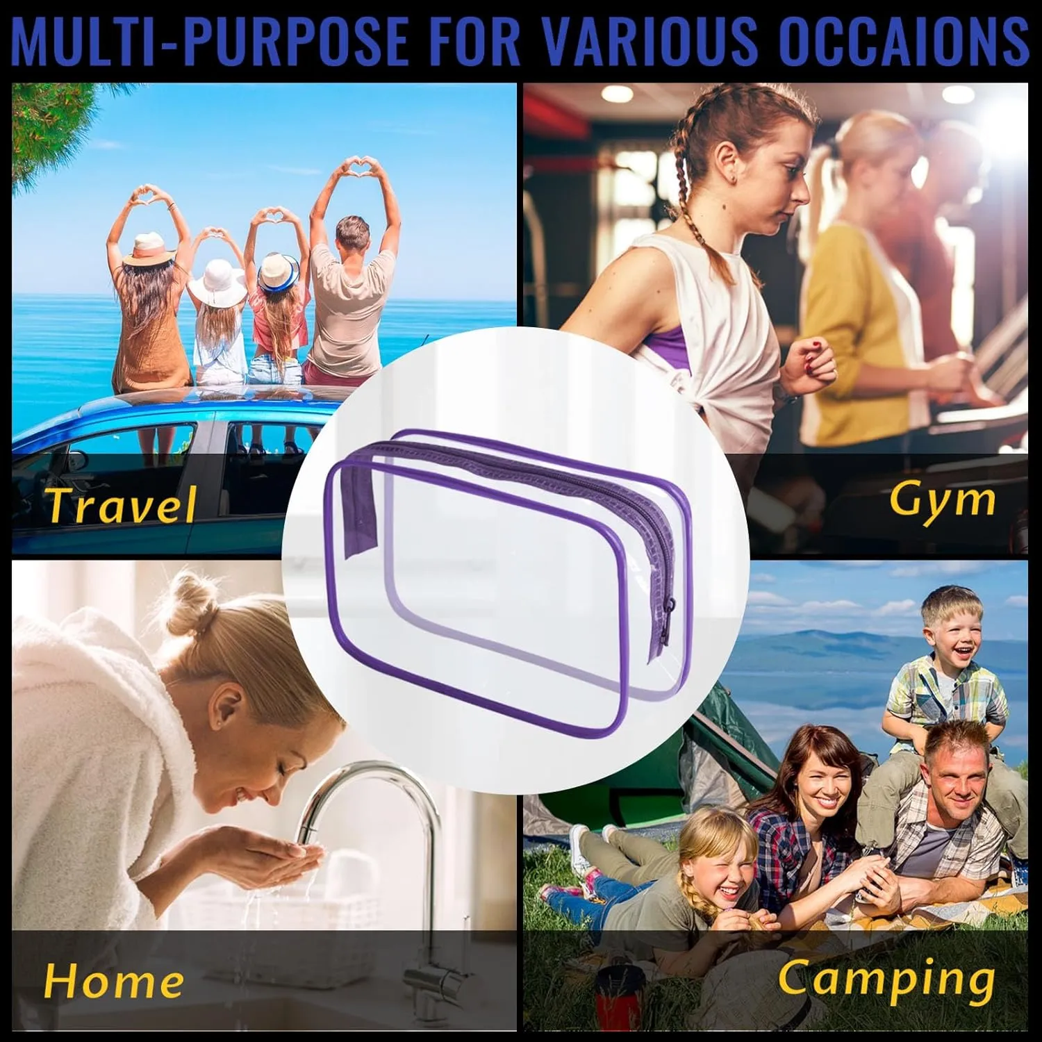 16 Pieces Clear Makeup Bag PVC Zippered Clear Toiletry Carry Pouch Portable Cosmetics Bag Waterproof Makeup Bag Vinyl Plastic Organizer Case for Travel Vacation Bathroom (Purple-M)