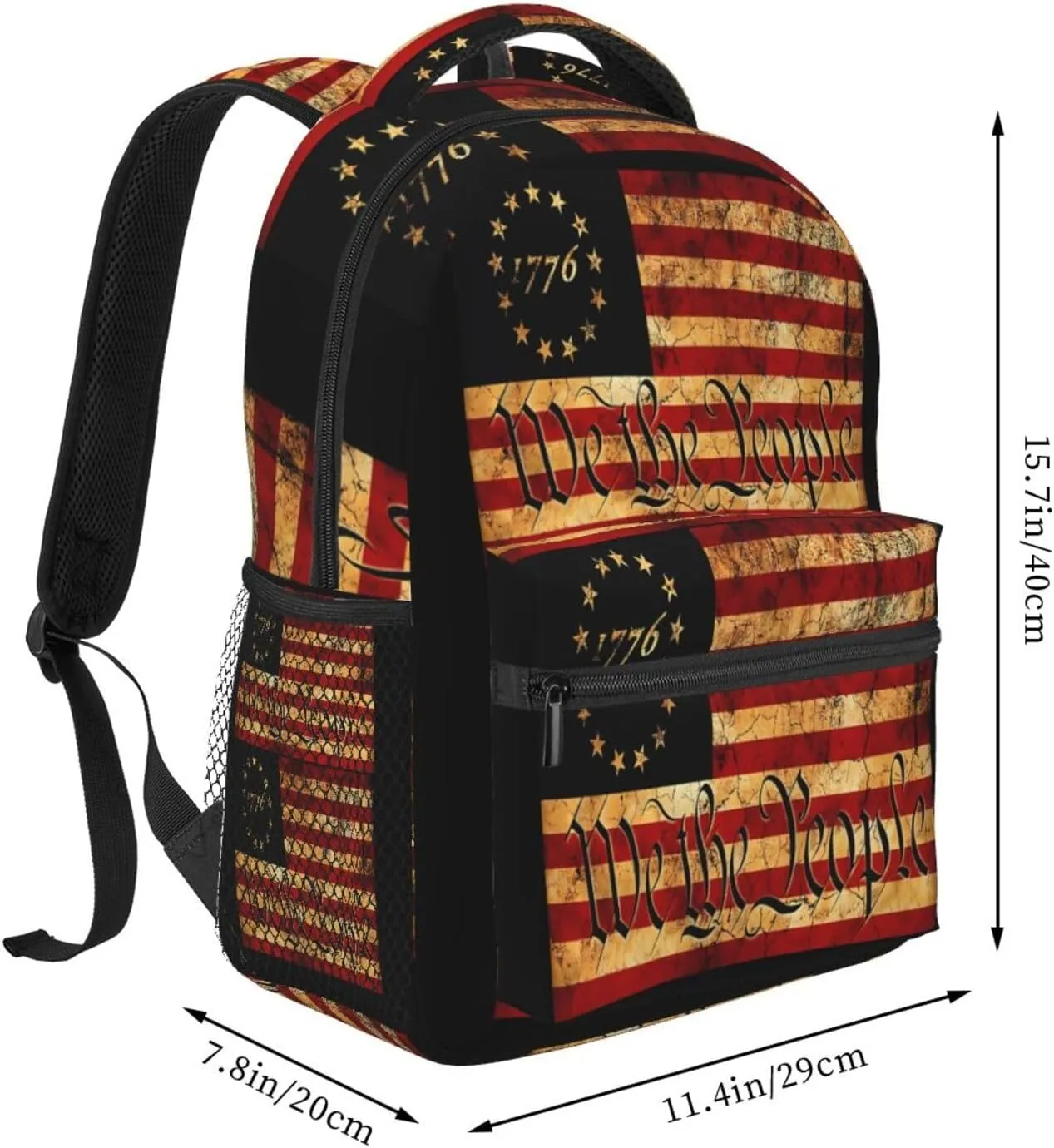 1776 American Independence Day American Flag We The People Casual Backpacks Sport Backpack Travel Rucksack Canvas Daypack Workout Bags with Pockets for Gym Working Hiking
