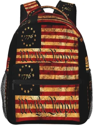1776 American Independence Day American Flag We The People Casual Backpacks Sport Backpack Travel Rucksack Canvas Daypack Workout Bags with Pockets for Gym Working Hiking