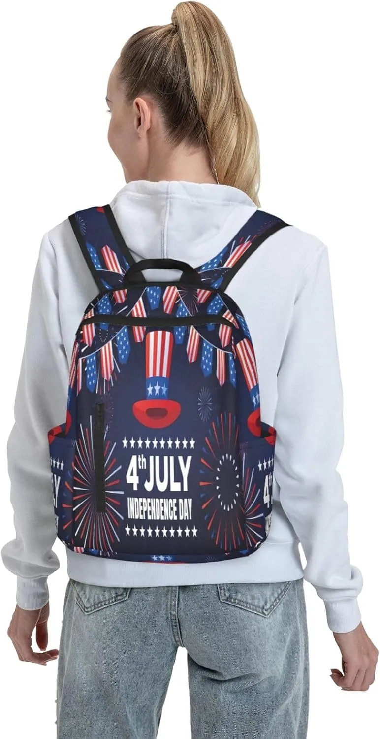 1776 American Independence Day American Flags Casual Backpacks Laptop Backpack Outdoor Travel Rucksack Sport Carry-On Daypack Lightweight Bag with Multi-Pockets