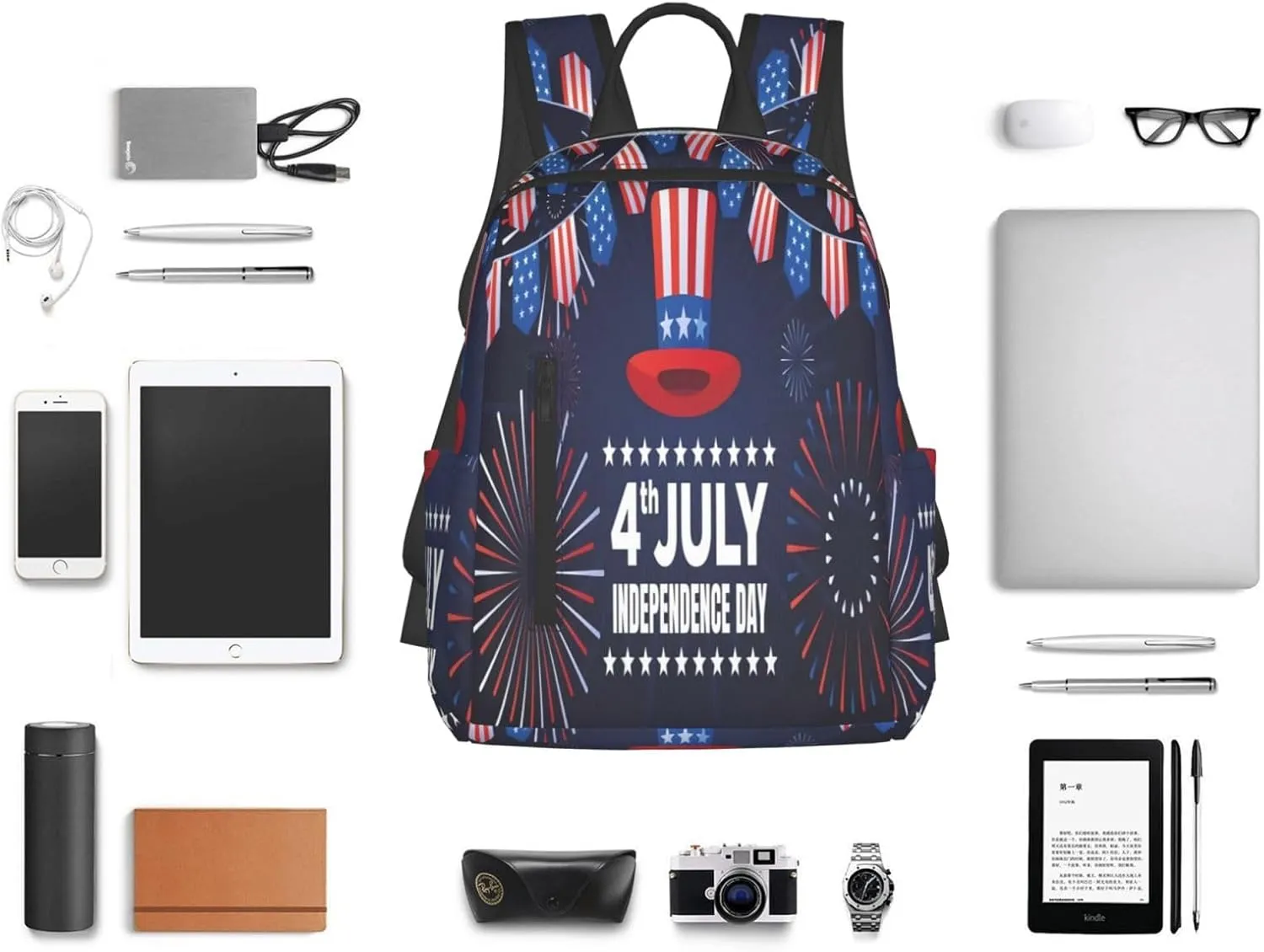 1776 American Independence Day American Flags Casual Backpacks Laptop Backpack Outdoor Travel Rucksack Sport Carry-On Daypack Lightweight Bag with Multi-Pockets