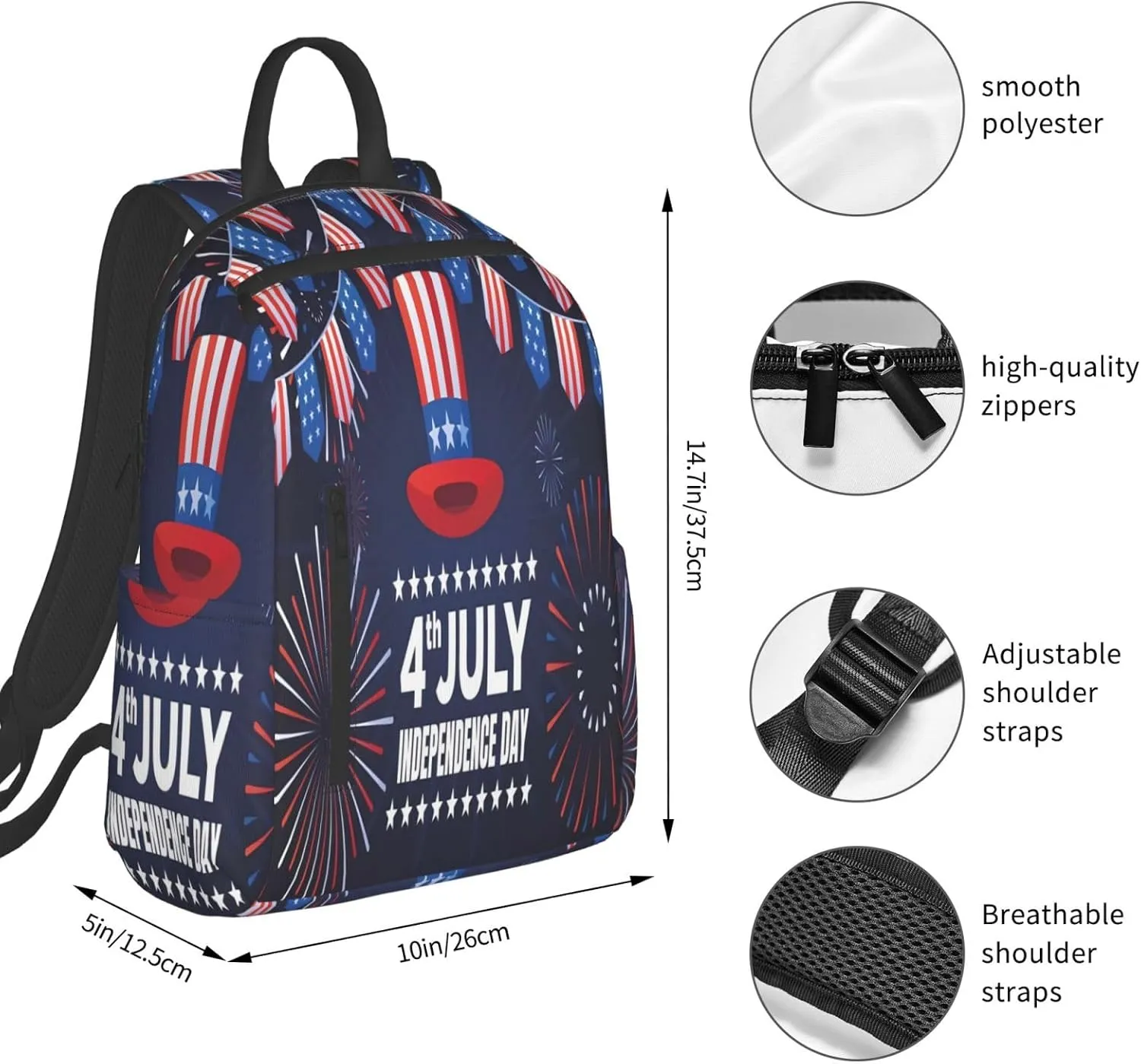 1776 American Independence Day American Flags Casual Backpacks Laptop Backpack Outdoor Travel Rucksack Sport Carry-On Daypack Lightweight Bag with Multi-Pockets