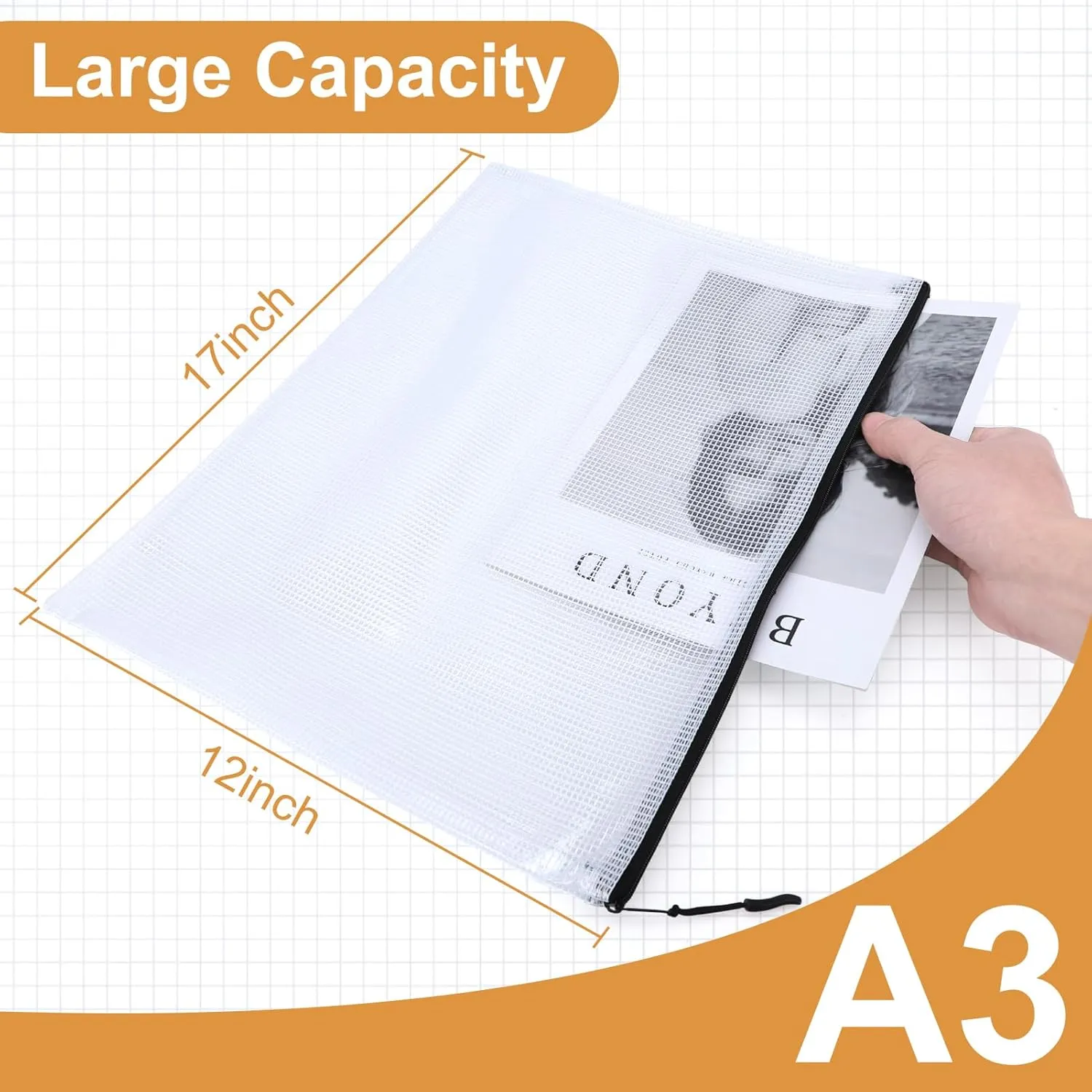 18pcs Mesh Zipper Pouch Puzzle Storage Bags A3 17x12 Inches Large File Bags Black Reusable Zipper Pouches for Organizing, Classroom Board Game Organization